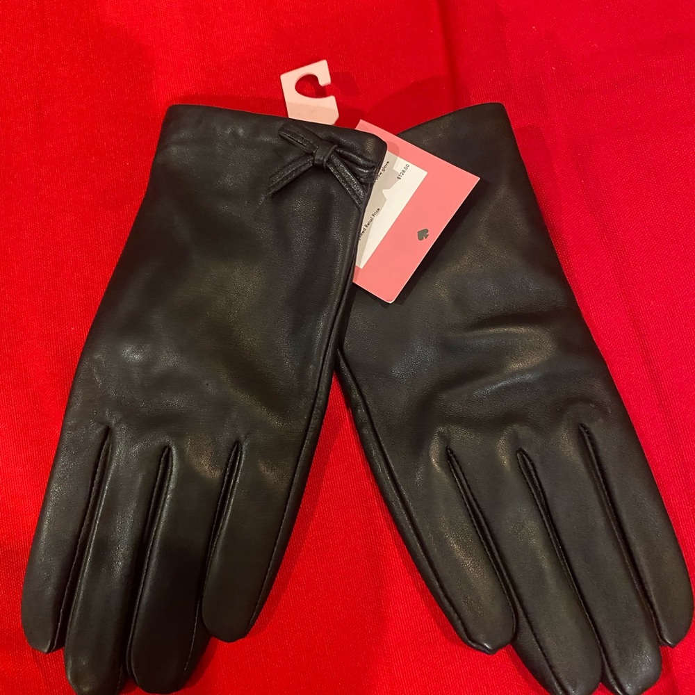 Kate Spade Mini Bow black Leather Gloves (NWT)
